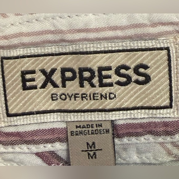 Express Boyfriend Fit White Purple Striped Button Down Blouse Top Size Medium - Picture 3 of 7